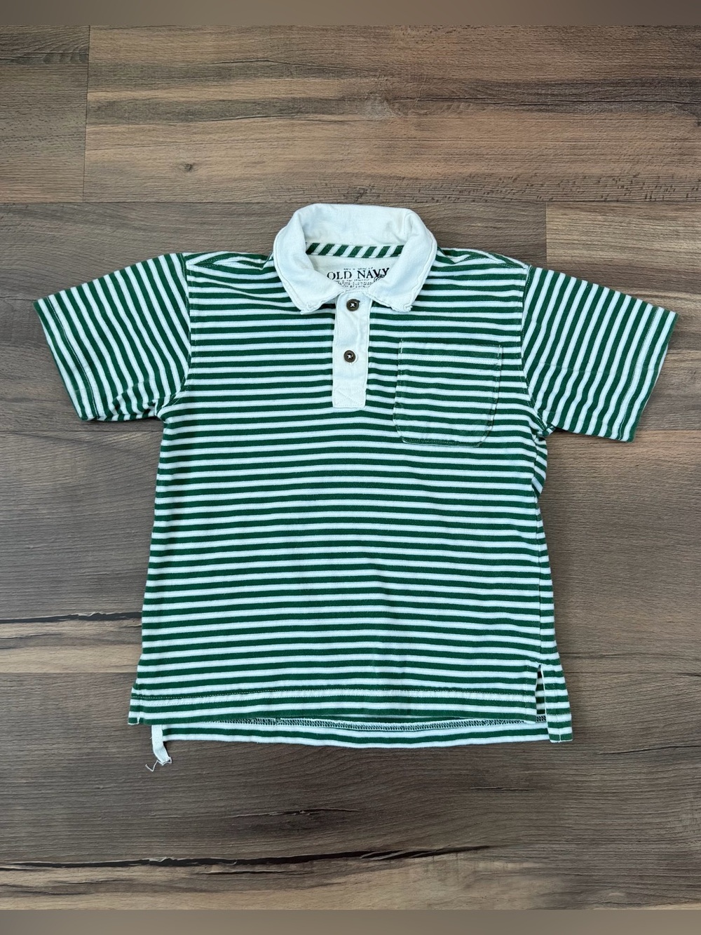 Y2K Old Navy Youth Short Sleeve Green & White Striped Polo Tee Size Small